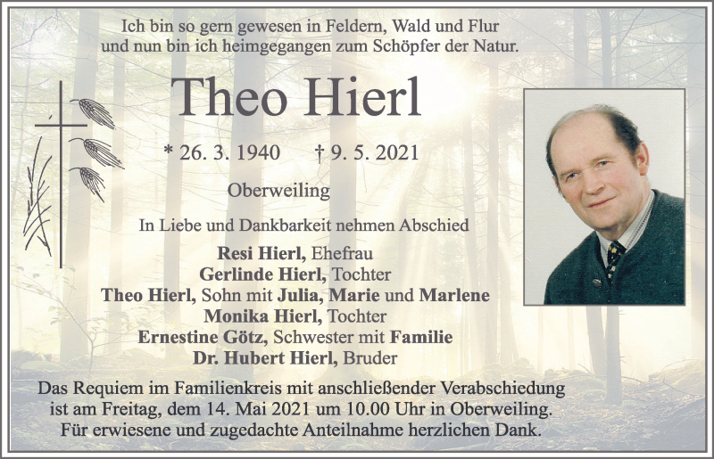  Traueranzeige für Theo Hierl vom 12.05.2021 aus Neumarkter Tagblatt