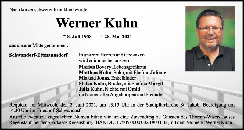  Traueranzeige für Werner Kuhn vom 29.05.2021 aus Mittelbayerische Zeitung Schwandorf
