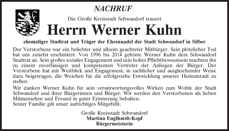  Traueranzeige für Werner Kuhn vom 01.06.2021 aus Mittelbayerische Zeitung Schwandorf