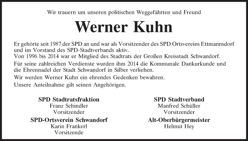  Traueranzeige für Werner Kuhn vom 01.06.2021 aus Mittelbayerische Zeitung Schwandorf