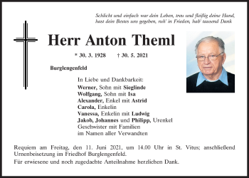 Traueranzeige von Anton Theml von Mittelbayerische Zeitung Schwandorf