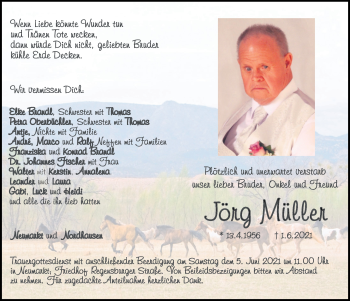 Traueranzeige von Jörg Müller von Neumarkter Tagblatt