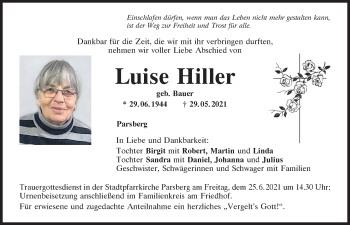 Traueranzeige von Luise Hiller von Neumarkter Tagblatt