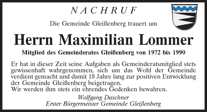  Traueranzeige für Maximilian Lommer vom 25.06.2021 aus Bayerwald Echo