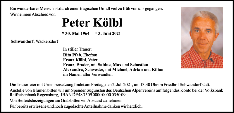  Traueranzeige für Peter Kölbl vom 26.06.2021 aus Mittelbayerische Zeitung Schwandorf