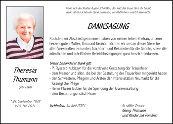 Traueranzeige von Theresia Thumann von Neumarkter Tagblatt
