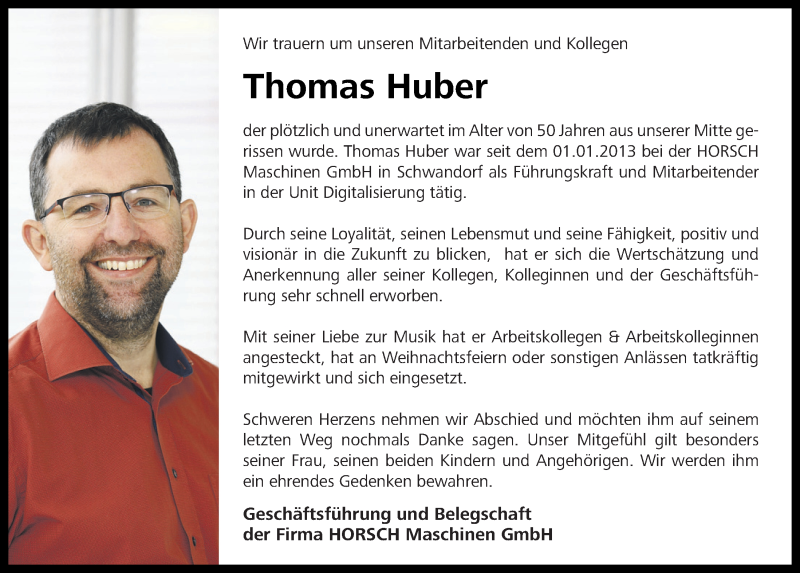  Traueranzeige für Thomas Huber vom 18.06.2021 aus Mittelbayerische Zeitung Schwandorf