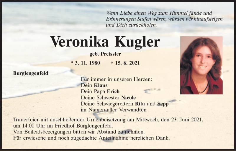  Traueranzeige für Veronika Kugler vom 19.06.2021 aus Mittelbayerische Zeitung Schwandorf