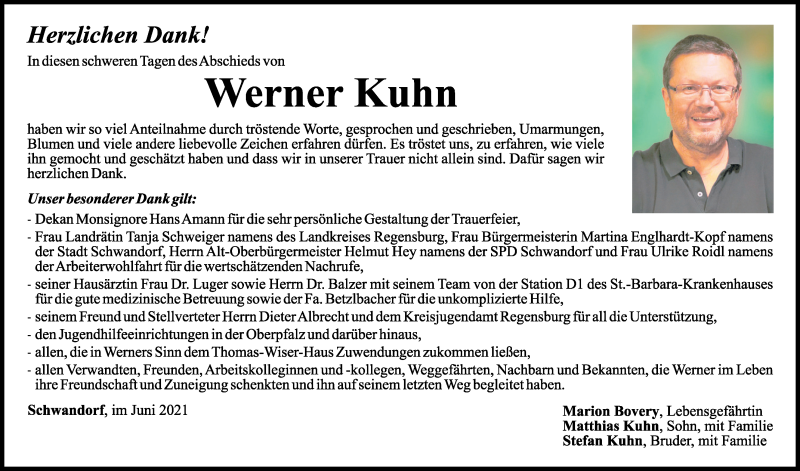  Traueranzeige für Werner Kuhn vom 12.06.2021 aus Mittelbayerische Zeitung Schwandorf
