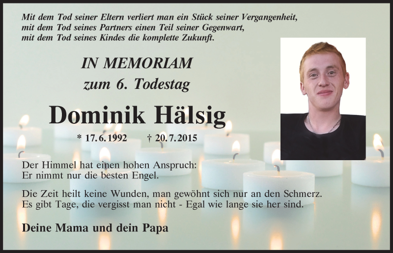  Traueranzeige für Dominik Hälsig vom 20.07.2021 aus Mittelbayerische Zeitung Regensburg
