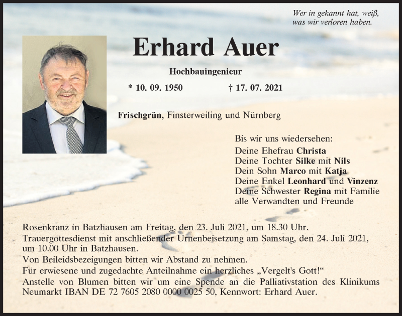  Traueranzeige für Erhard Auer vom 21.07.2021 aus Neumarkter Tagblatt