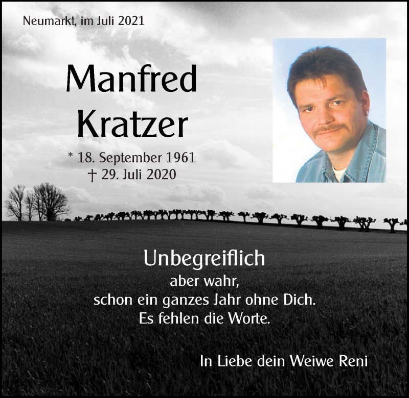  Traueranzeige für Manfred Kratzer vom 29.07.2021 aus Neumarkter Tagblatt