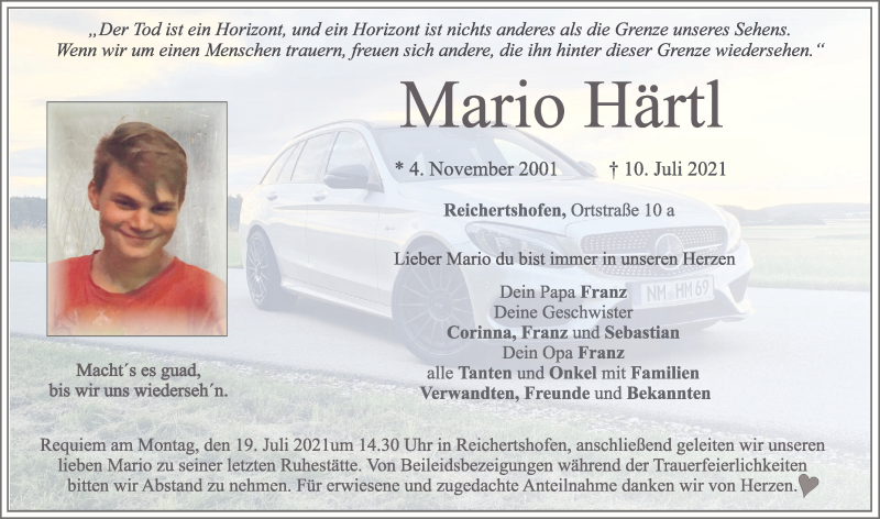  Traueranzeige für Mario Härtl vom 16.07.2021 aus Neumarkter Tagblatt