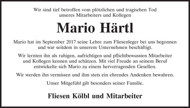  Traueranzeige für Mario Härtl vom 19.07.2021 aus Neumarkter Tagblatt