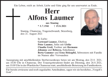 Traueranzeigen von Alfons Laumer | Mittelbayerische Trauer