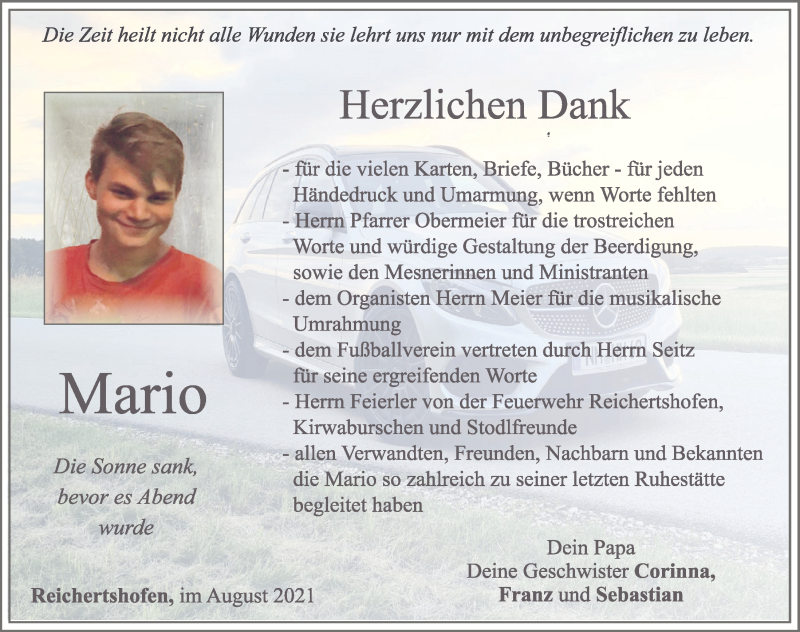  Traueranzeige für Mario Härtl vom 07.08.2021 aus Neumarkter Tagblatt