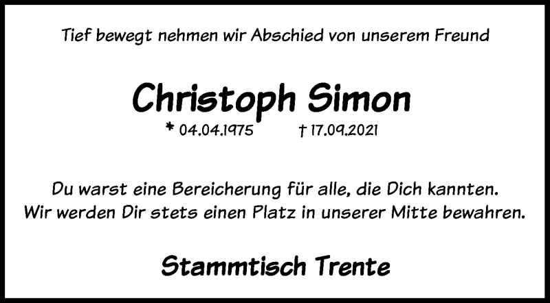  Traueranzeige für Christoph Simon vom 24.09.2021 aus Neumarkter Tagblatt
