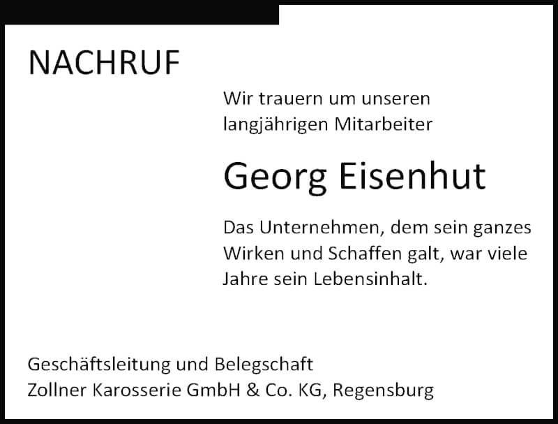  Traueranzeige für Georg Eisenhut vom 25.09.2021 aus Mittelbayerische Zeitung Regensburg