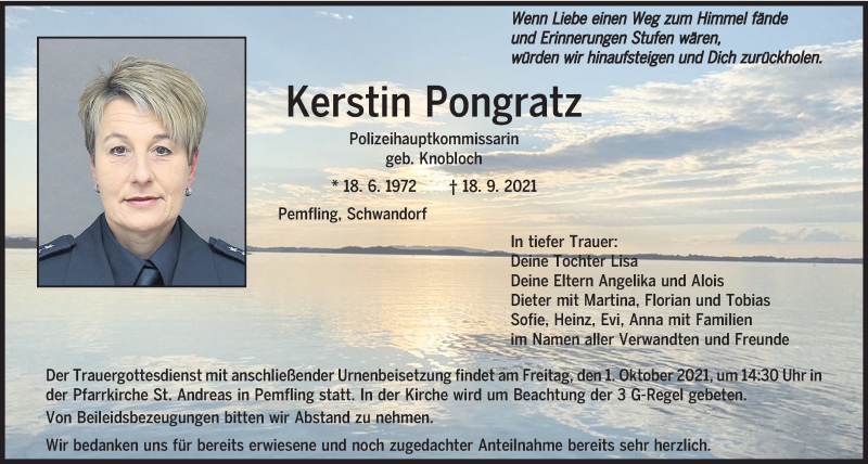  Traueranzeige für Kerstin Pongratz vom 28.09.2021 aus Mittelbayerische Zeitung Schwandorf