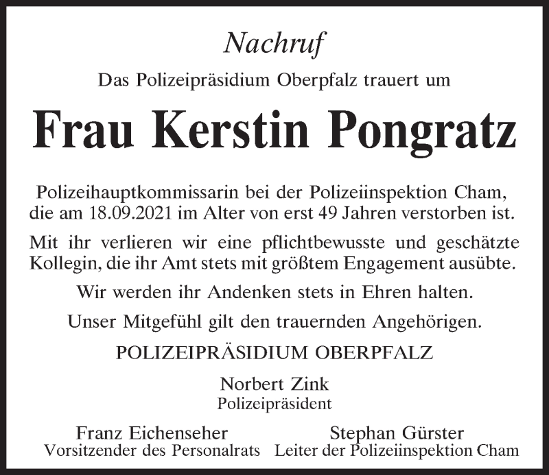  Traueranzeige für Kerstin Pongratz vom 29.09.2021 aus Bayerwald Echo