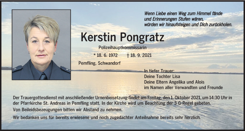  Traueranzeige für Kerstin Pongratz vom 28.09.2021 aus Bayerwald Echo