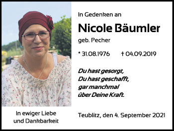 Traueranzeige von Nicole Bäumler von Mittelbayerische Zeitung Schwandorf