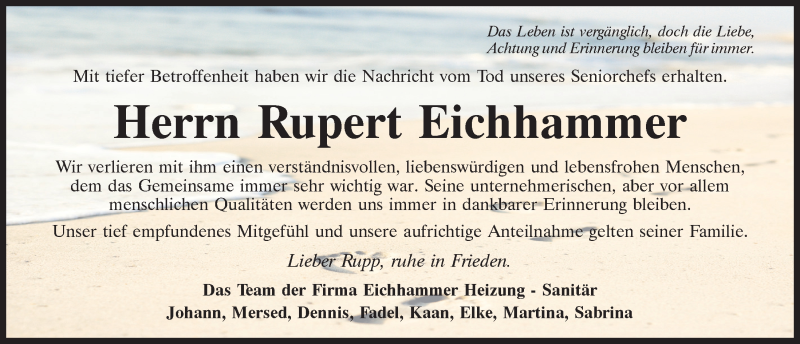  Traueranzeige für Rupert Eichhammer vom 23.09.2021 aus Mittelbayerische Zeitung Kelheim