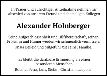 Traueranzeige von Alexander Holnberger von Neumarkter Tagblatt