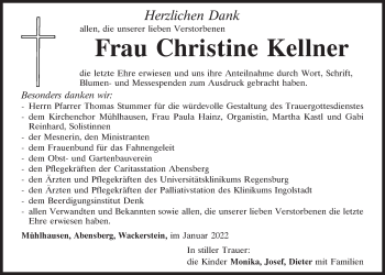 Traueranzeige von Christine Kellner von Mittelbayerische Zeitung Kelheim