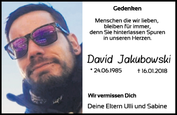 Traueranzeige von David Jakubowski von Mittelbayerische Zeitung Kelheim