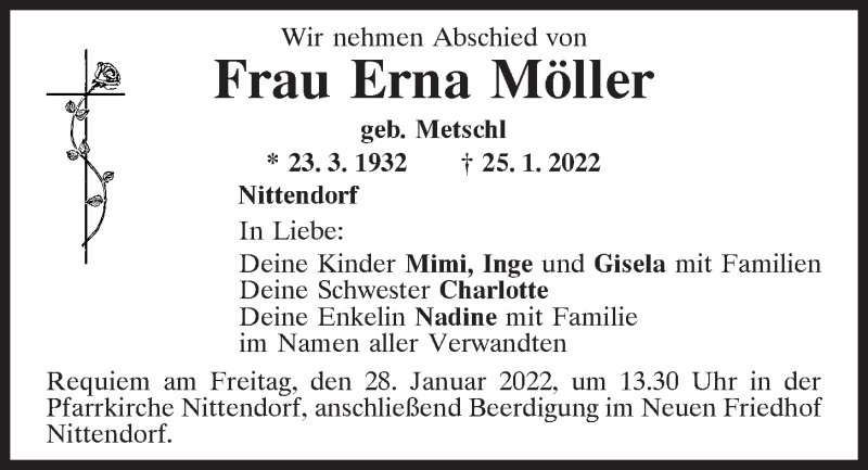  Traueranzeige für Erna Möller vom 26.01.2022 aus Mittelbayerische Zeitung Regensburg