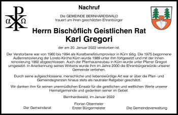 Traueranzeige von Karl Gregori von Mittelbayerische Zeitung Regensburg