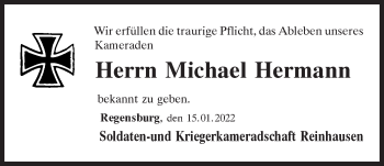 Traueranzeige von Michael Hermann von Mittelbayerische Zeitung Regensburg