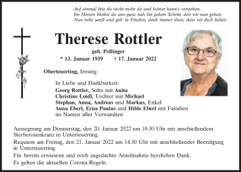 Traueranzeige von Therese Rottler von Mittelbayerische Zeitung Kelheim