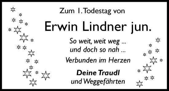 Traueranzeige von Erwin Lindner von Mittelbayerische Zeitung Regensburg