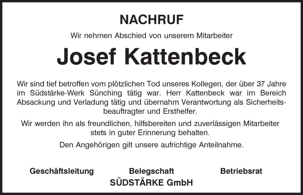  Traueranzeige für Josef Kattenbeck vom 18.10.2022 aus Mittelbayerische Zeitung Regensburg