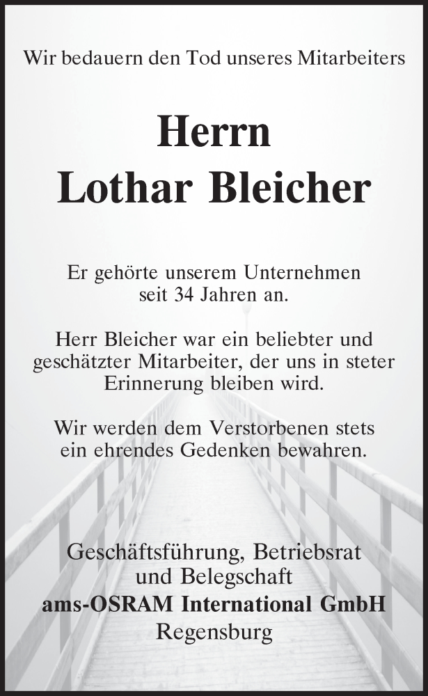  Traueranzeige für Lothar Bleicher vom 14.10.2022 aus Mittelbayerische Zeitung Regensburg