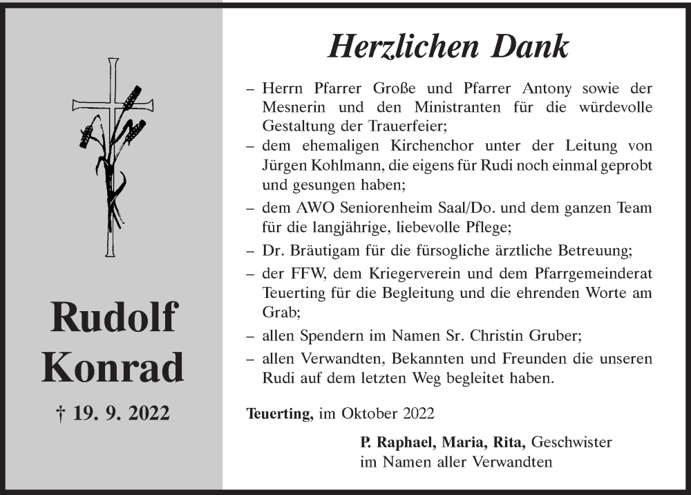  Traueranzeige für Rudolf Konrad vom 15.10.2022 aus Mittelbayerische Zeitung Kelheim