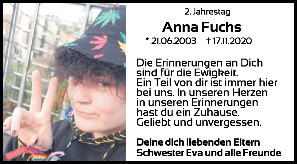  Traueranzeige für Anna Fuchs vom 17.11.2022 aus Mittelbayerische Zeitung