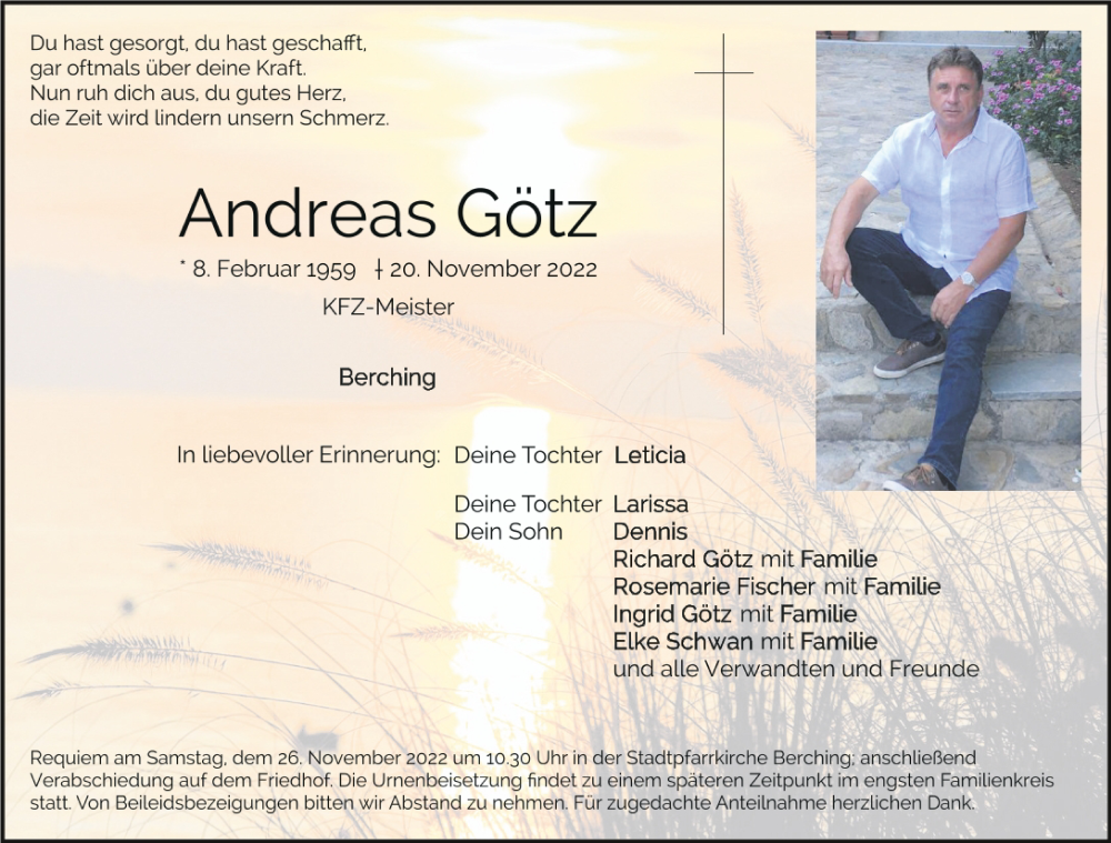  Traueranzeige für Andreas Götz vom 24.11.2022 aus Neumarkter Tagblatt
