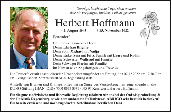 Traueranzeige von Herbert Hoffmann von Mittelbayerische Zeitung Regensburg
