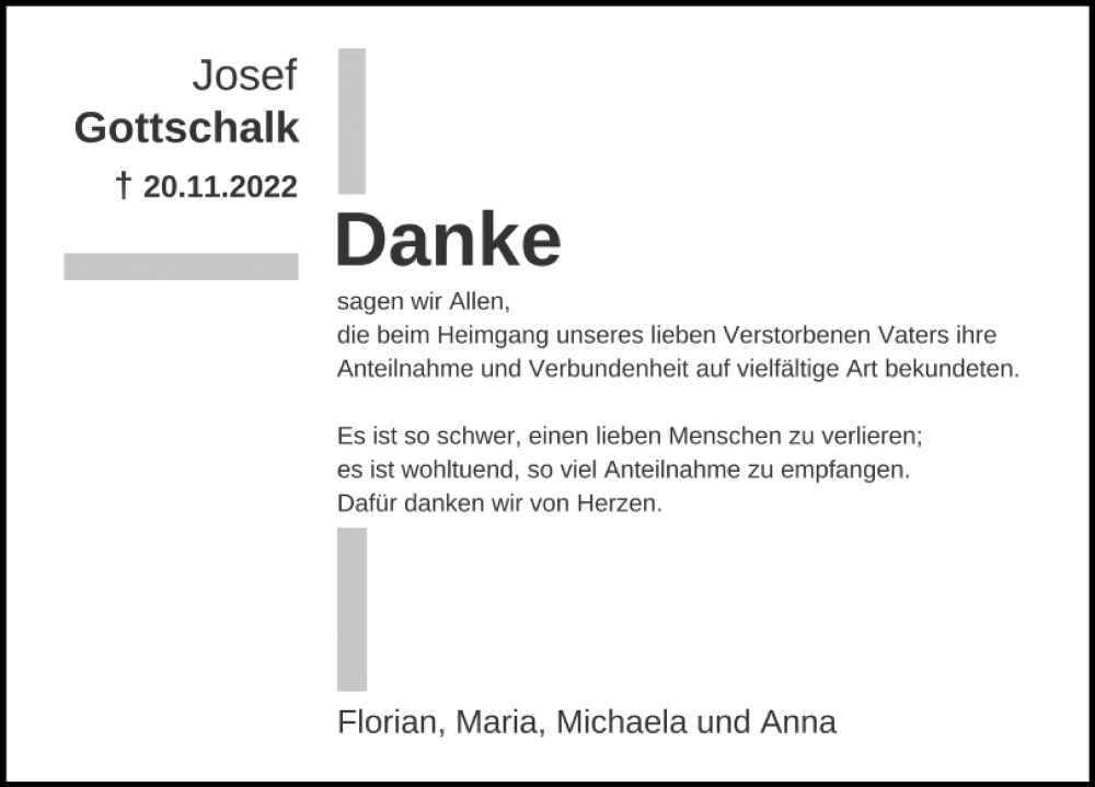  Traueranzeige für Josef Gottschalk vom 01.12.2022 aus Neumarkter Tagblatt