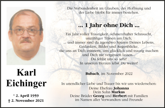 Traueranzeige von Karl Eichinger von Mittelbayerische Zeitung Schwandorf