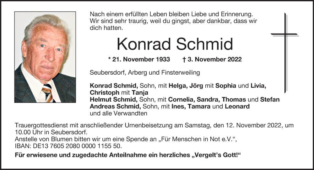  Traueranzeige für Konrad Schmid vom 10.11.2022 aus Neumarkter Tagblatt