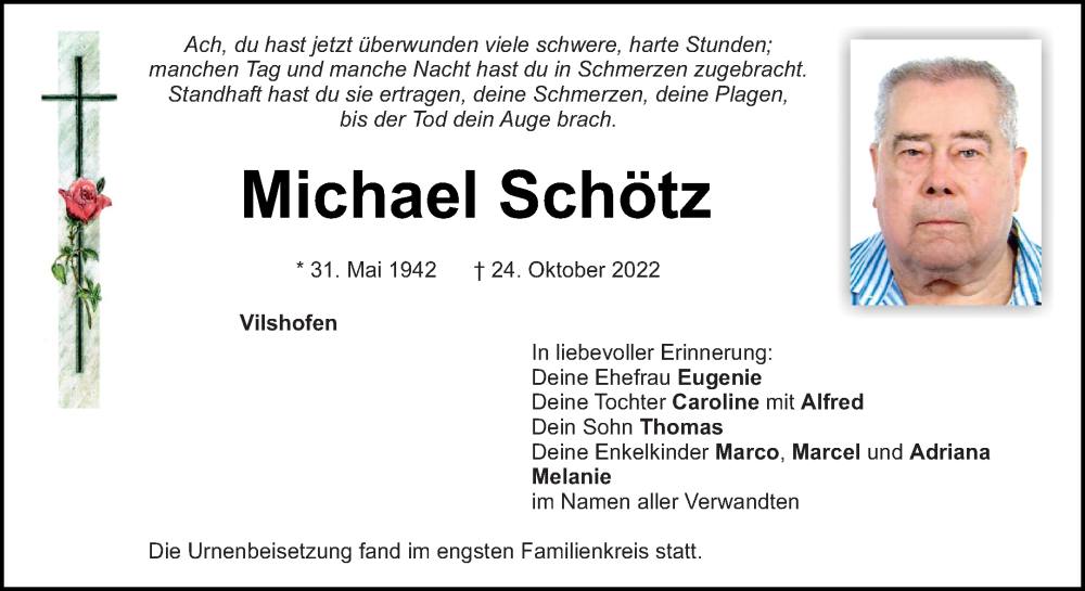  Traueranzeige für Michael Schötz vom 05.11.2022 aus Mittelbayerische Zeitung Schwandorf