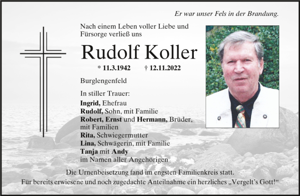  Traueranzeige für Rudolf Koller vom 25.11.2022 aus Mittelbayerische Zeitung Schwandorf