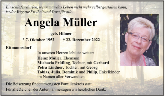 Traueranzeige von Angela Müller von Mittelbayerische Zeitung Schwandorf