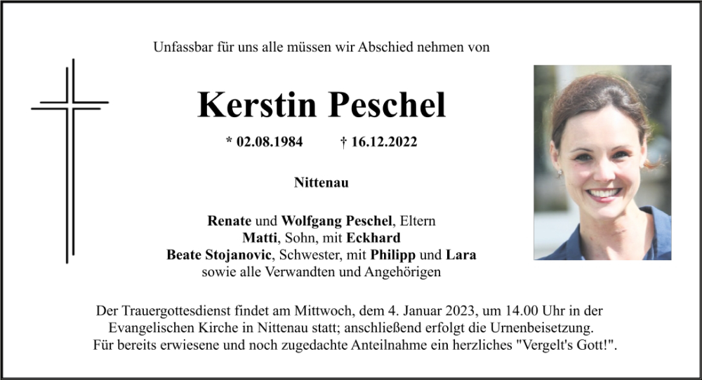  Traueranzeige für Kerstin Peschel vom 30.12.2022 aus Mittelbayerische Zeitung Regensburg