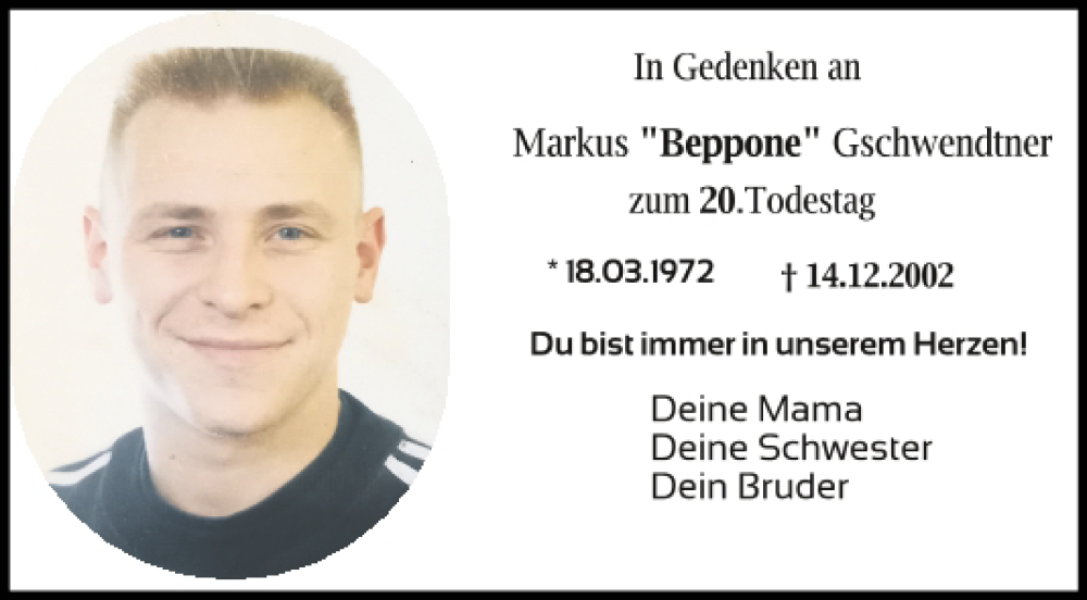  Traueranzeige für Markus Gschwendtner vom 14.12.2022 aus Mittelbayerische Zeitung Schwandorf