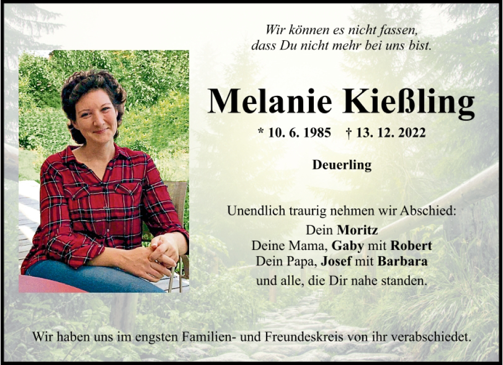  Traueranzeige für Melanie Kießling vom 24.12.2022 aus Mittelbayerische Zeitung Regensburg
